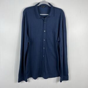 Robert Barakett Size XXL Filmore Long Sleeve Knit Button Shirt Navy Blue